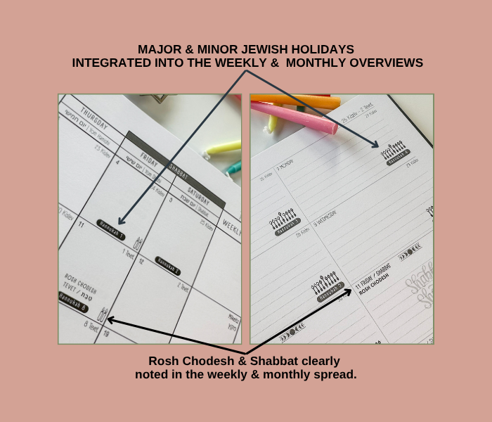 Jewish Weekly Planner 2026-2027 | Hebrew Dates, Holidays & Shabbat | Modern Aesthetic
